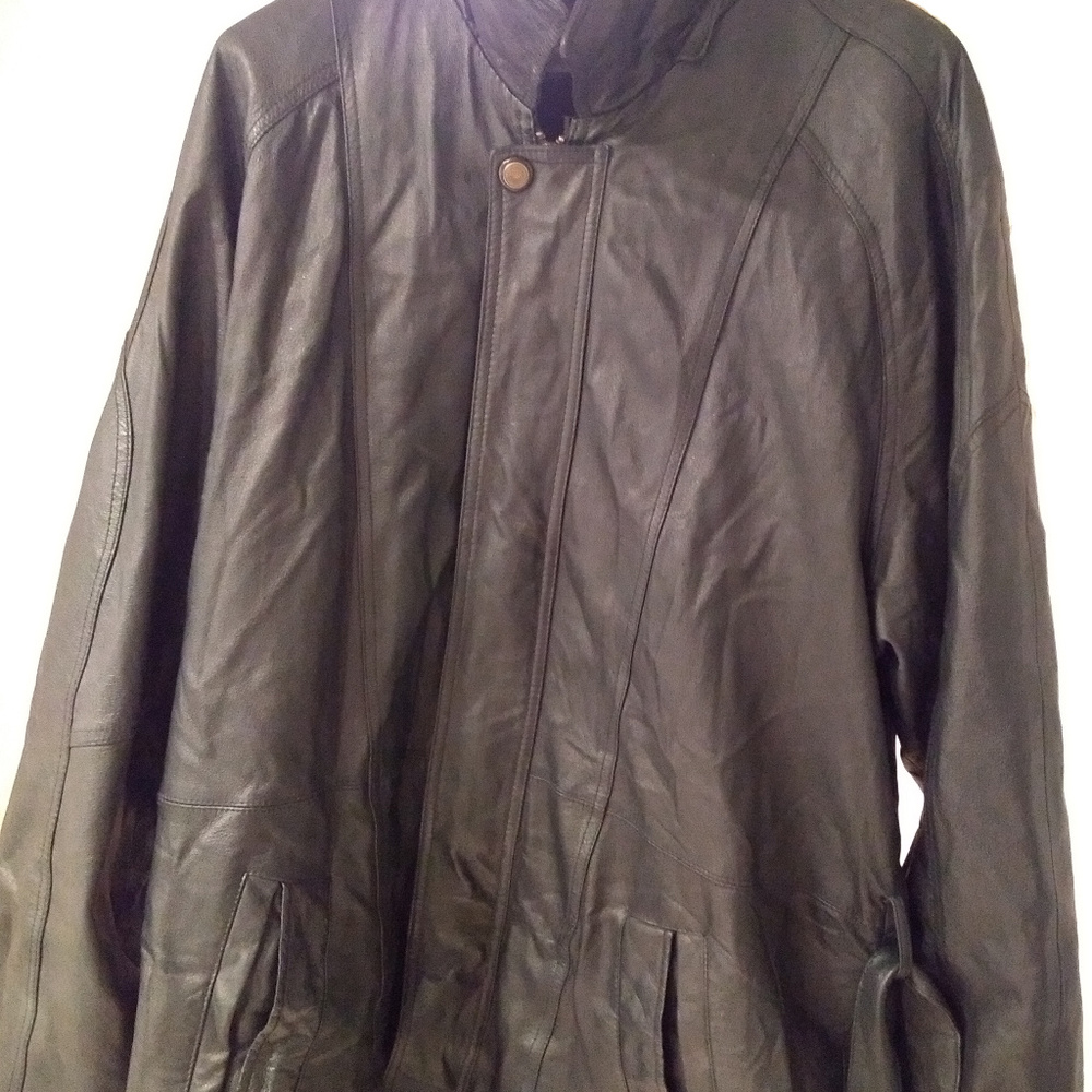 Men's Leather Overcoat Black Vintage Button